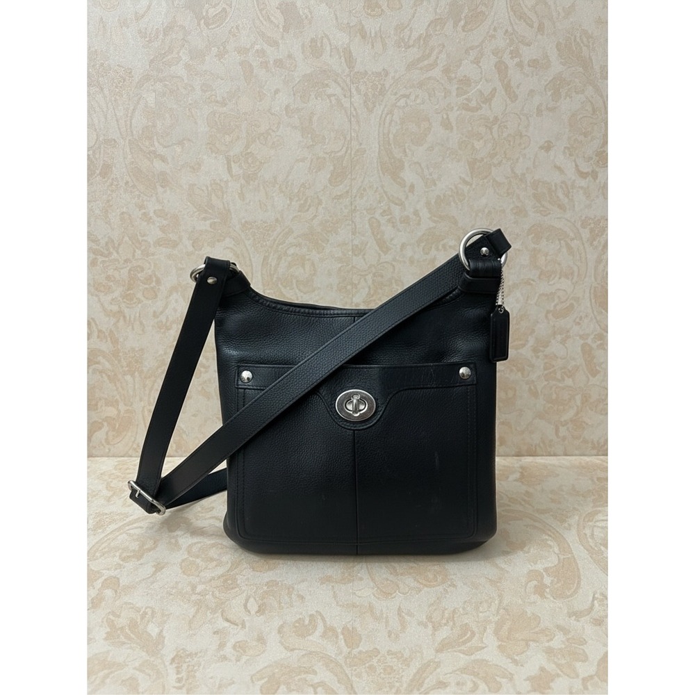 Coach Crossbody Bag Womens Messenger Medium Black Leather Turnlock F15533 Vtg